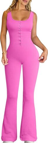 OQQ Jumpsuits For Women Ribbed Square Neck Sleeveless Sexy Stretch Flare Jumpsuits in Saudi Arabia