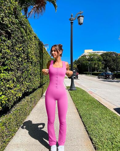 OQQ Jumpsuits For Women Ribbed Square Neck Sleeveless Sexy Stretch Flare Jumpsuits in Saudi Arabia