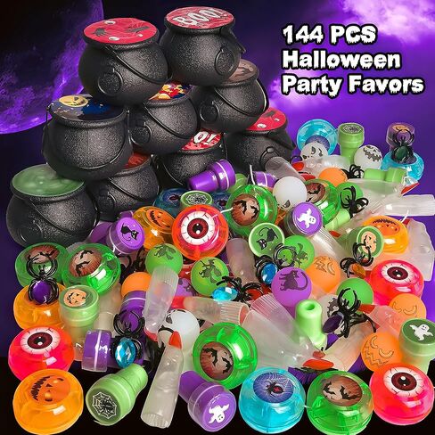 FUN LITTLE TOYS 24 Pack Prefilled Mini Plastic Witch Cauldron, Trick or Treat Toys in Bulk Small Halloween Buckets Pinata Prizes Gifts for Kids in Kuwait