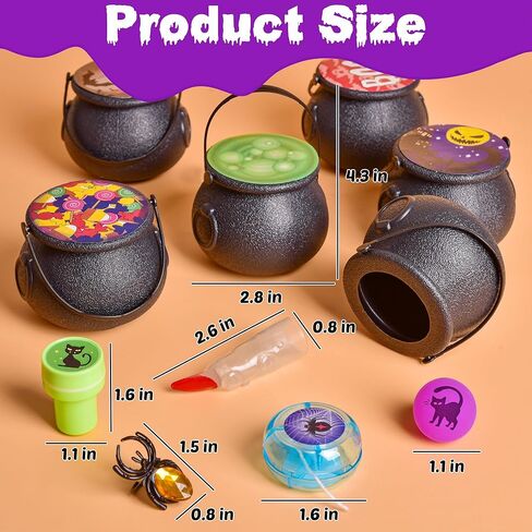 FUN LITTLE TOYS 24 Pack Prefilled Mini Plastic Witch Cauldron, Trick or Treat Toys in Bulk Small Halloween Buckets Pinata Prizes Gifts for Kids in Kuwait