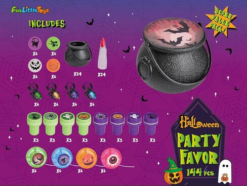FUN LITTLE TOYS 24 Pack Prefilled Mini Plastic Witch Cauldron, Trick or Treat Toys in Bulk Small Halloween Buckets Pinata Prizes Gifts for Kids in Kuwait