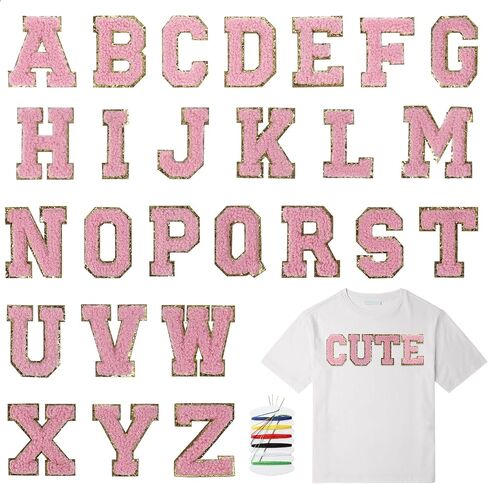 26Pcs Self-Adhesive Chenille Letters Patches, White Varsity Iron on Letter Patches Stickers, Glitter Chenille Alphabet Patches for Cloth, Stick on Backpacks Hats Repair Embroidered Preppy Patch in Saudi Arabia