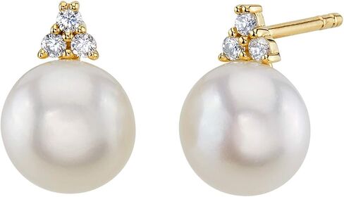 Peora Freshwater Cultured White Pearl Stud Earrings in 14K Yellow Gold, Round Button Shape, 8mm Heirloom Solitaire, Friction Backs in Saudi Arabia