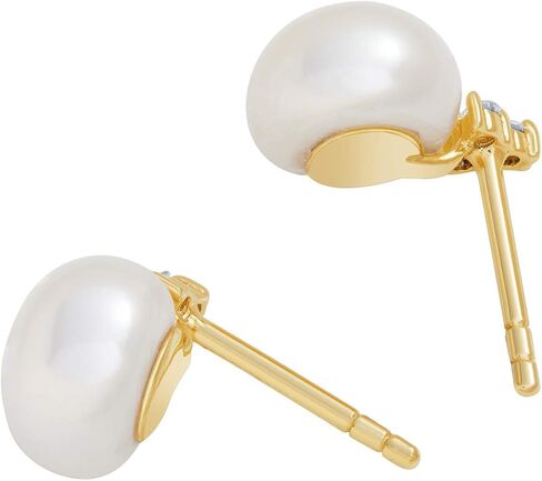 Peora Freshwater Cultured White Pearl Stud Earrings in 14K Yellow Gold, Round Button Shape, 8mm Heirloom Solitaire, Friction Backs in Saudi Arabia