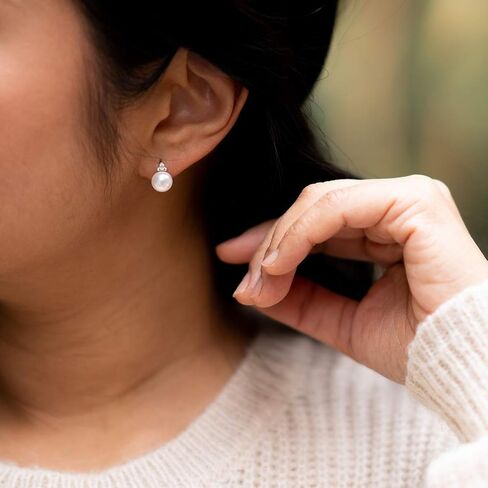 Peora Freshwater Cultured White Pearl Stud Earrings in 14K Yellow Gold, Round Button Shape, 8mm Heirloom Solitaire, Friction Backs in Saudi Arabia