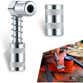 2 PCS 90 Degree Automotive Grease Coupler with Adapter Socket, 1.29" x 3.03" 3-prong Coupler Grease Installation Tool, 1/8 NPT Metal Vehicle Grease Lubrication Tool for Tight Spaces (Silver)