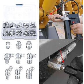 60PCS Grease Fittings Kit, Straight and Angled Grease Zerk Kit, M6 M8 M10 180 45 90 Degree Hydraulic Grease Zerk Assortment, Galvanized Steel Grease Zerk Kit for Grease Guns Mechanical Lubrication