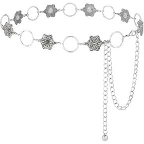 AWAYTR Western Chain Belts for Women - Silver Cowgirl Concho Belts for Jeans Dresses Country Concert Outfit Accessories