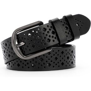 SUOSDEY Women’s Hollow Genuine Leather Belt for Jeans Dresses with Pin Buckle, Cowhide Waist Belt for Ladies
