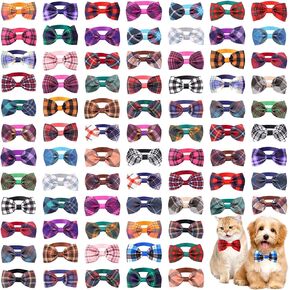 Segarty Puppy Bow Ties, 10 PCS Dog Bowtie Collar Bulk Holiday Cat Collar Grooming Bows for Pet Photography Festival Party Neck Wear Gift, Cute and Plaid Patterned