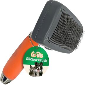 GoPets Professional Slicker Brush for Dogs and Cats - Effortless Grooming, Gentle Dematting & Detangling, Shedding Control, Self-Cleaning Comb, Shiny Tangle-Free Coat, Comfortable Silicone Gel Grip