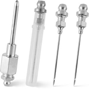 4pcs Grease Needles Nozzles, Bearing Grease Fitting Tool with 1 NPT Threaded Narrow Needle Dispenser Stainless Steel Long Grease Needle Nozzle for Narrow Space Deep Metal
