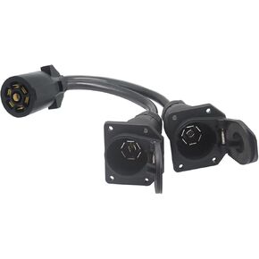 7 Way RV Blade Trailer Plug Y Splitter Vehicle Adapter to Dual-port 7 Way Socket Connector Camper Y Pigtail Harness