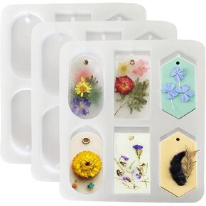 3Pcs Silicone Resin Molds Silicone Wax Molds Resin Molds Epoxy Casting Mold with Hanging Hole for DIY Jewelry Making Pendant Crafts Decor
