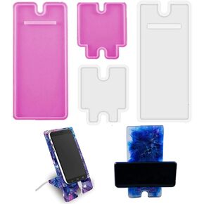 2 Sets Cell Phone Stand Resin Mold, Silicone Phone Stand Mold Phone Holder Epoxy Casting Moulds for DIY Craft Cell Phone Bracket Silicone Mold-1 Set White+1 Set Pink