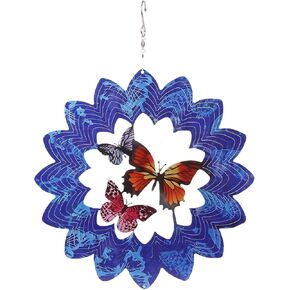 Blue Mandala Weathervane 3D Dynamic Garden Art Weathervane Metal Wind Spinner 12 Inch Stainless Steel Hanging Wind Chime for Patio, Garden and Interior Decoration