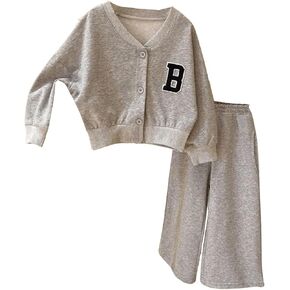 Floerns Toddler Girl's Two Piece Outfit Long Sleeve Button Front Sweatshirts with Pants Set