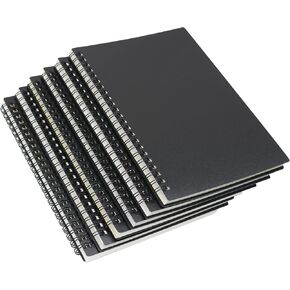Yansanido Spiral Notebook, 6 Pcs A5 Thick Plastic Black Hardcover 8mm Ruled 80 Sheets -160 Pages Journals for Study and Notes (6 Pcs A5 Black)