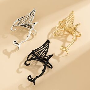Wiwpar 2PCS Vintage Elves Ear Cuff Earring Metal Retro Simple Pierced Ear Wrap Gothic Cartilage Stud Earring Butterfly Wings Stud Earring Elf Cosplay Ear Wraps Statement Jewelry for Women Girls (silver)