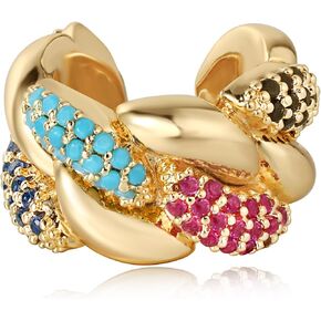 Ear Cuff Earrings for Women Trendy 14K Gold Plated Multi-Colored Cubic Zirconia Braid Sparkle Ear Cuffs Non Piercing | Clip On Cartilage | Single
