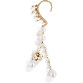 Water Drop Pearl Pendant Elf Ear Cuff Single Left Handmade Non Piercing Earring for Women