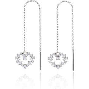 Love Heart Long Chain Earrings for Women Threader Drop Earrings Lightweight Hypoallergenic Silver Earrings Jewelry Gifts
