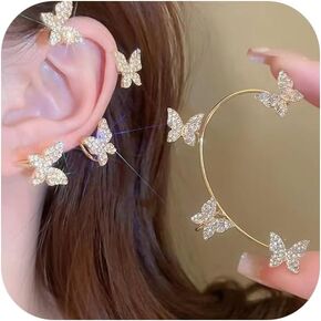 Dainty Vivid Butterfly Ear Cuffs Earrings for Women,Rhinestone Butterfly Ear Wrap No Piercing Fake Earrings Fairy Butterfly Ear Clip Jewelry Gifts