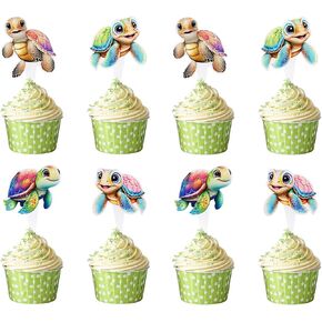 24 Pcs Double Sided Turtles Cake Decoration Birthday Cake Topping Turtles Cupcake topper Sea turtle animal Cake topper Sea animal Theme Party Decoration