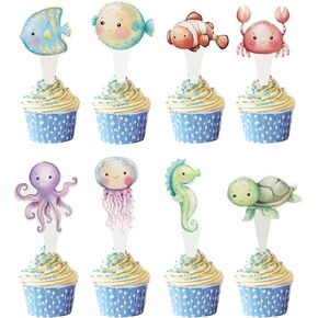 24 Pcs Double Sided Turtles Cake Decoration Birthday Cake Topping Turtles Cupcake topper Sea turtle animal Cake topper Sea animal Theme Party Decoration