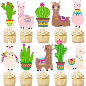 Llama Cupcake Toppers Cute Llama Cactus Cake Cupcake Picks Decoration for Mexican Fiesta Alpaca Theme Birthday Party Baby Shower Supplies