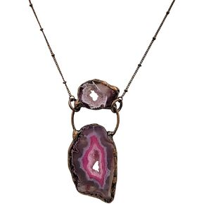 Crystal Joys Bohemian Agate Geode Slice Two Stone Necklace