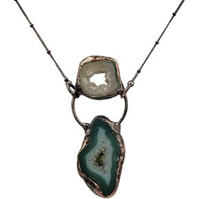 Crystal Joys Bohemian Agate Geode Slice Two Stone Necklace