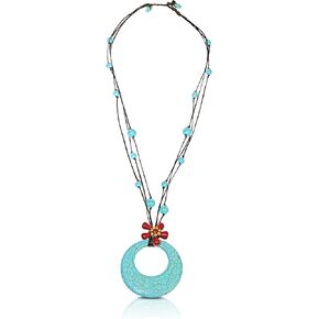 AeraVida Stunning Copper Red Flower on Simulated Green Turquoise Statement Necklace for Women | Colorful Fashion Jewelry