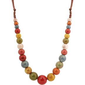 MINACHI Hippie Boho Colorful Ceramic Round Spherical Bead Necklace, Bohemian Summer Fall Statement Jewelry Gifts for Women