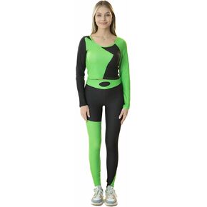 Womens Green and Black Crop Top and Leggings Sexy Costume - Onesie Pajama Cosplay Halloween Costumes