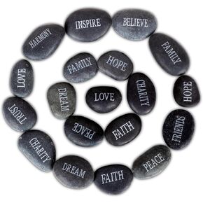 12pcs DIY Rocks for Engraved Inspirational Polished River Stones Unique and Thoughtful Gift Ideas for Friends and Family Gifts Arts and Crafts (12 Different Words) (Black)