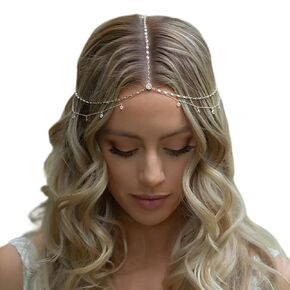 STONEFANS Rhinestone Head Chain Jewelry Silver Bride Headpiece Wedding Headbands Chain Layered Festival Prom Hair Accessories for Women And Girls (Gold)