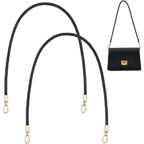 UNICRAFTALE 2Pcs 23.20" PU Braided Purse Straps Handles Black Braided Purse Straps Leather Handbag Handles with Swivel Clasps Handbag Shoulder Bag Handle Strap Purse Replacement Accessories