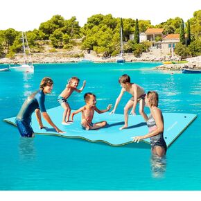 PEXMOR Floating Water Mat, 9/12/18 x 6 FT Floating Pad for The Water, 3-Layer XPE Foam Water Floating Island w/Bungee Tether & Storage Straps for Lake Pool Beach River