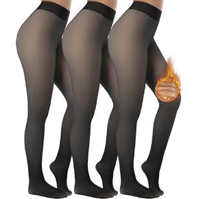 Iserkafe Fleece Lined Tights Women Fake Translucent Pantyhose Winter Warm Thick Tights