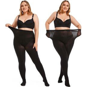 Plus Size Tights for Women 80D Soft Semi-Opaque Pantyhose High Waist Control Top Stockings Black Nude XL-4XL