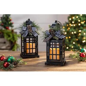 Gerson Battery Operated LED Candle Lanterns, 10.5-inches Height, Black, Metal, Set of 2 Holiday Décor
