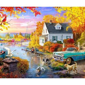 Springbok's Lakeside Fall Retreat 1000 Piece Puzzle for Adults Takes You On a Wonderful Lakeside Escape