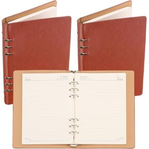 PATIKIL 6 Ring Binder Cover, 2 Pack A5 Leather Notebook Binder Mini Refillable Loose Leaf Personal Planner with 160 Sheets Paper, Brown