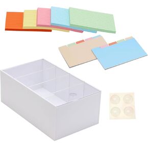3x5'' Index Card Holder, Acrylic Business Index Card Box with Dividers, Transparent Index Card Organizer Case File Note Flash Card Storage Case, 10''W x 6''D x 4''H