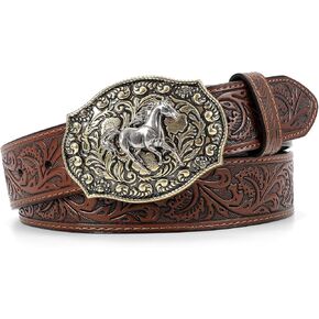 SANSTHS Cowboy Belts for Men Women Western Buckle Belt Cowboy Cowgirl Embossed Leather Belt for Jeans Christmas Gifts Belt