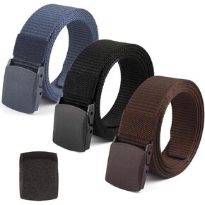 Coobbar Tactical Belt 3-Pack, Adjustable Nylon Military & Outdoor Men’s Web Belt With Plastic Buckle - Durable Canvas Belt