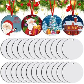 Duufin 25 Pieces Sublimation Ornament Blanks 3.15" Round Sublimation Blank Bulk Sublimation Christmas Ornament Blanks for Christmas Tree Décor, DIY Handmade Crafts