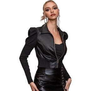 D&M Women's Faux Leather Motorcycle Jackets Zipper Slim Short Biker Coats