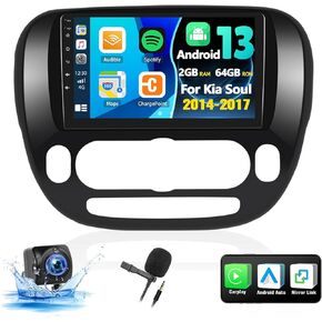 CAMECHO 2+64G Android 13 Car Stereo for Kia Soul 2014-2017(Manual A/C), Wireless CarPlay Radio & Android Auto Car Radio, 9" Touch Screen in-Dash GPS with Bluetooth HiFi WiFi FM/RDS SWC Mirror Link
